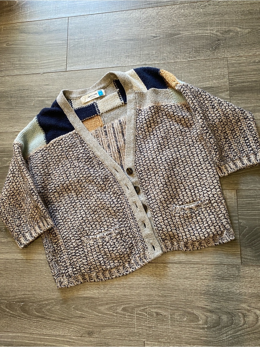 sparrow Cozy Textured Knit Cardigan with Colorblock Yoke